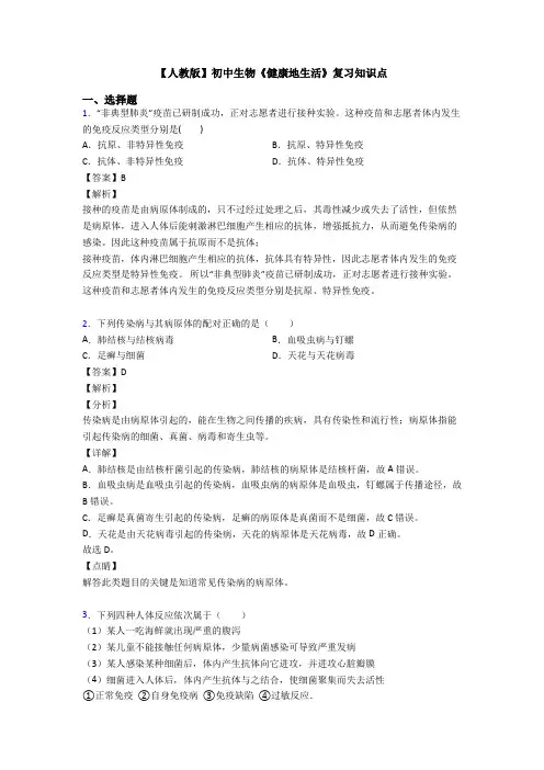 【人教版】初中生物《健康地生活》复习知识点