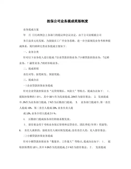 担保公司业务提成奖惩制度