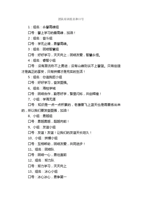 团队培训组名和口号