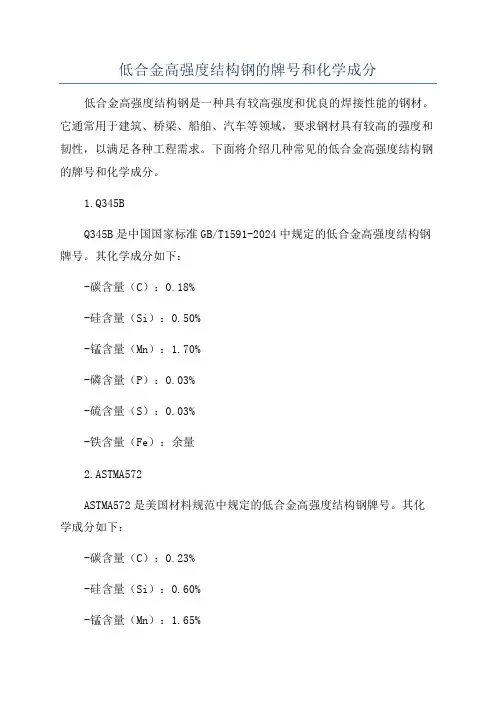 低合金高强度结构钢的牌号和化学成分