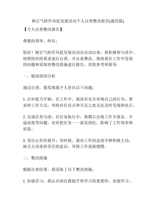 树正气转作风促发展活动个人自查整改报告(通用篇)