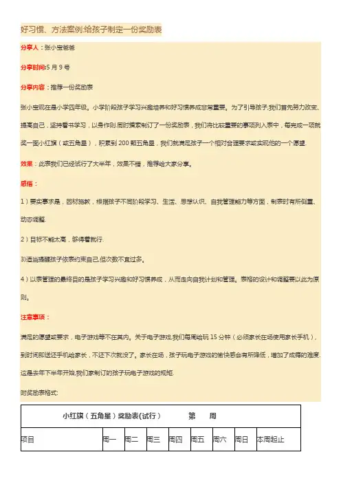 好习惯奖励表【范本模板】