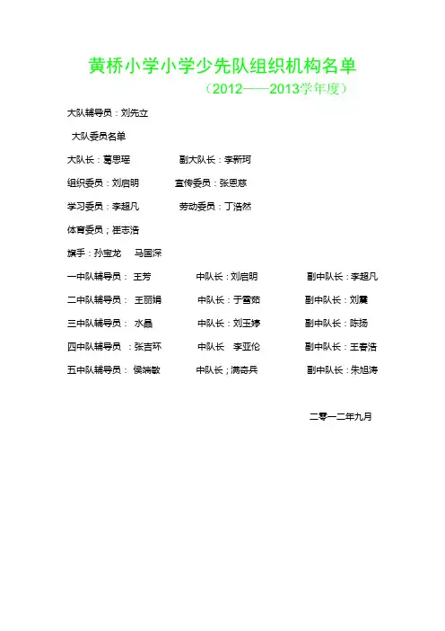 黄桥小学小学少先队组织机构名单