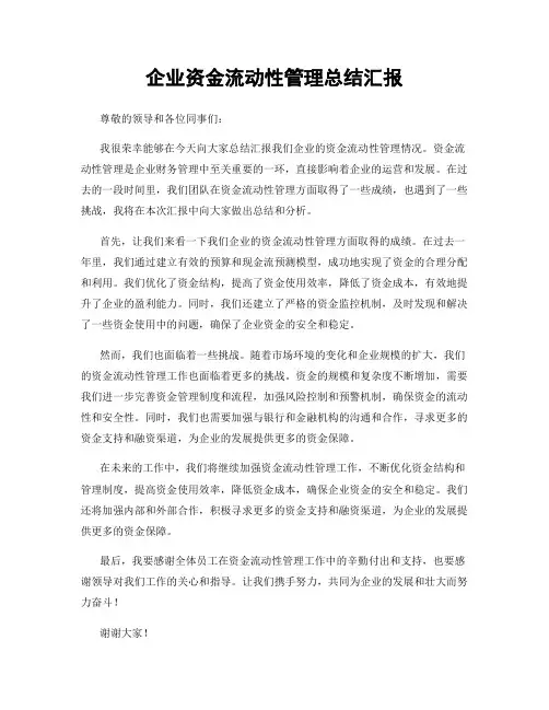 企业资金流动性管理总结汇报