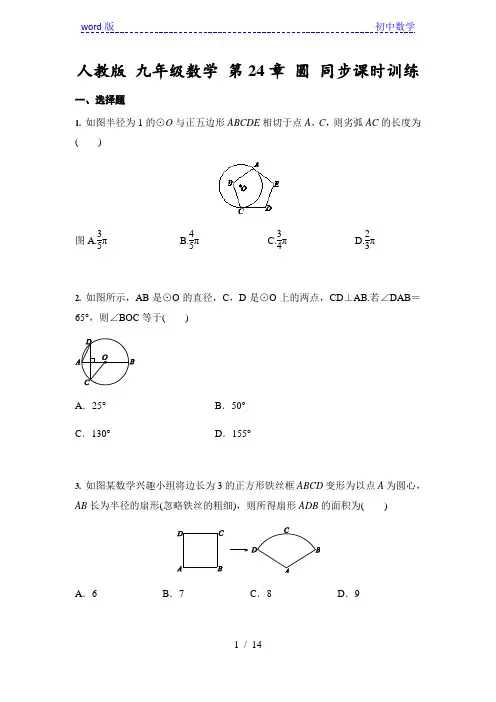人教版 九年级数学上册 第24章 圆 同步课时训练 (含答案)