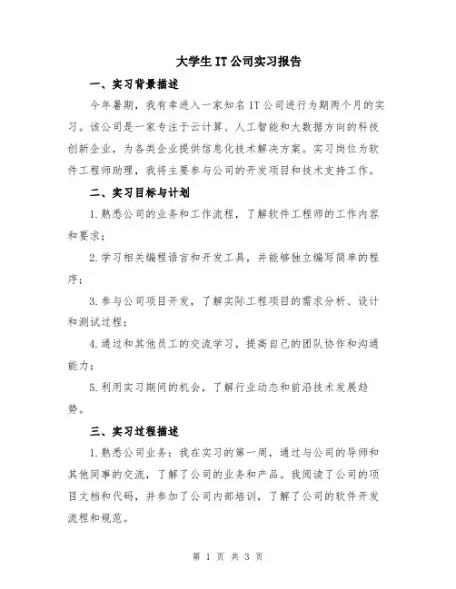 大学生IT公司实习报告