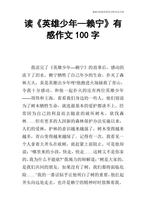 读《英雄少年—赖宁》有感作文100字
