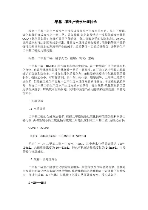 二甲基二硫生产废水处理技术
