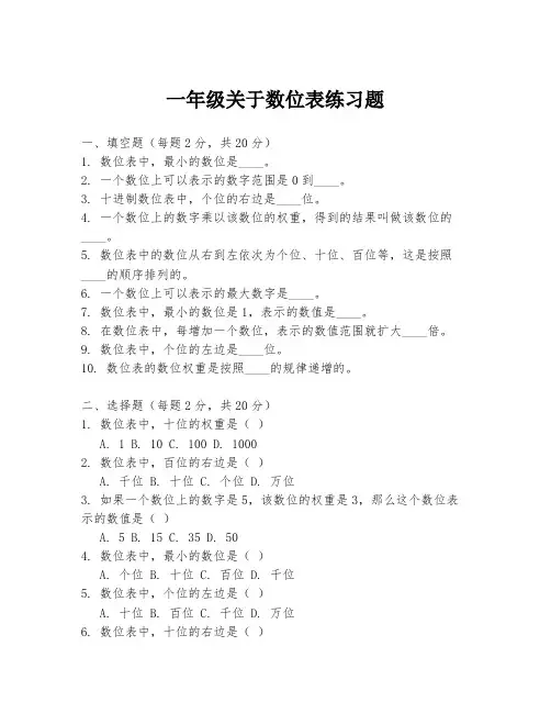 一年级关于数位表练习题