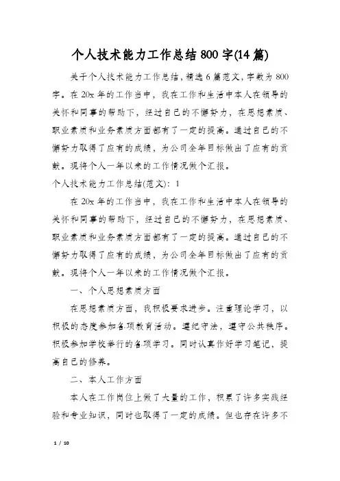 个人技术能力工作总结800字(14篇)