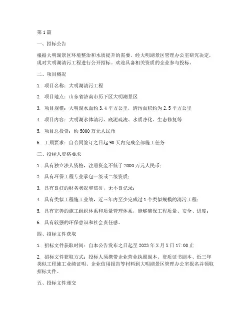 大明湖清污工程项目招标(3篇)