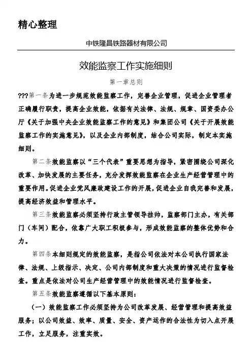 效能监察工作实施细则
