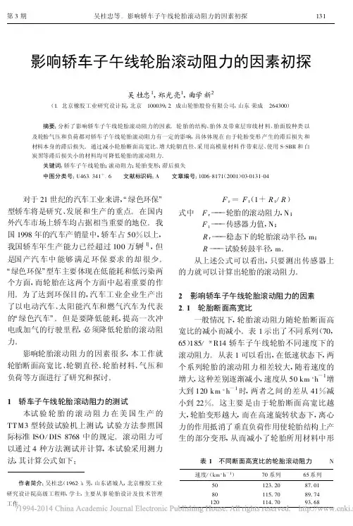 影响轿车子午线轮胎滚动阻力的因素初探