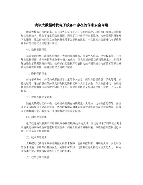 浅议大数据时代电子政务中存在的信息安全问题