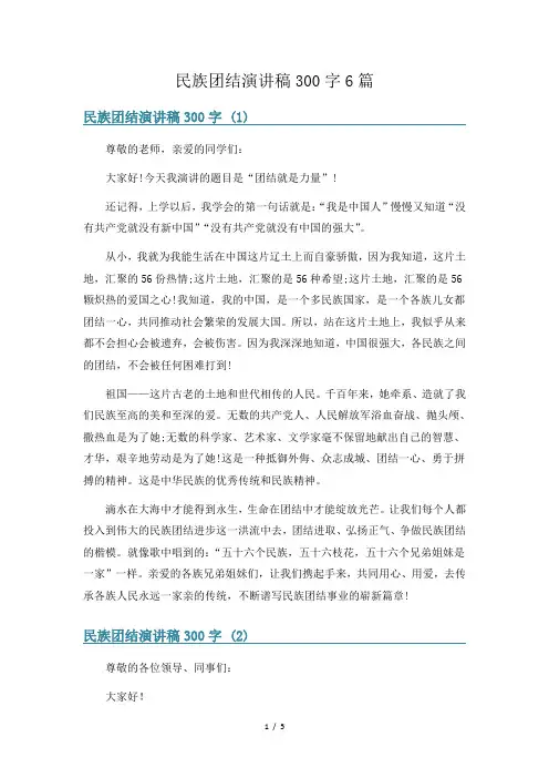 民族团结演讲稿300字6篇
