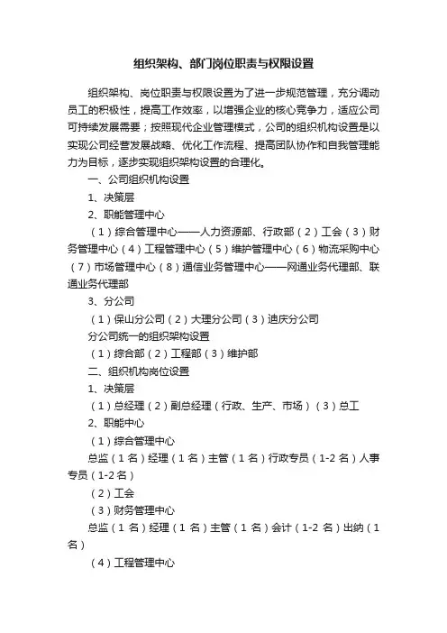 组织架构、部门岗位职责与权限设置