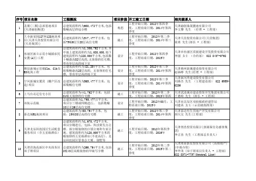 天津市2012年大项目表