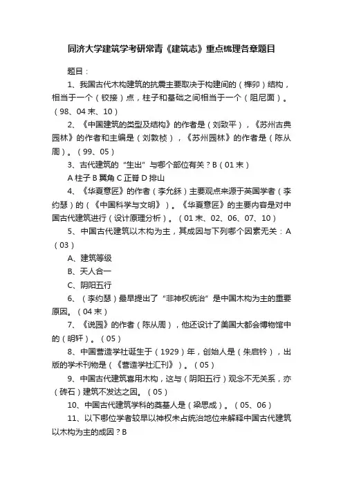 同济大学建筑学考研常青《建筑志》重点梳理各章题目