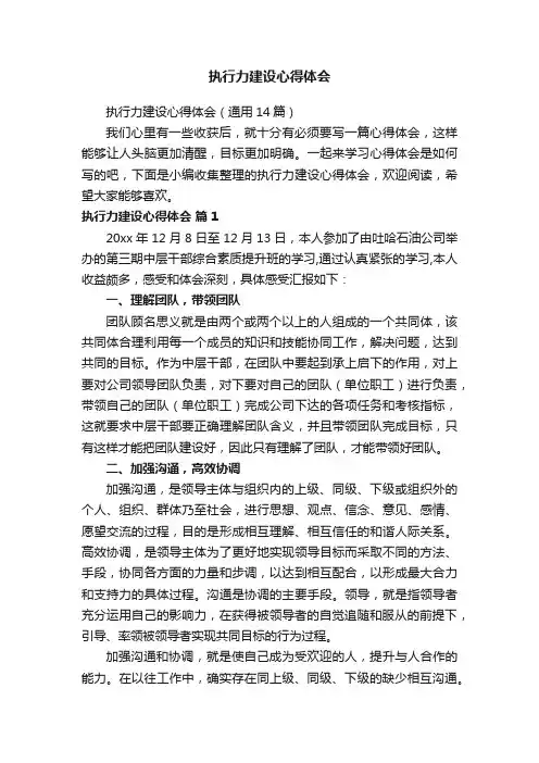 执行力建设心得体会（通用14篇）