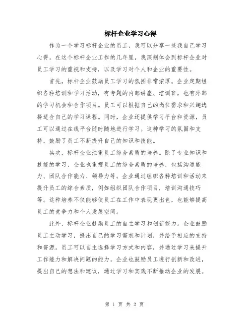 标杆企业学习心得