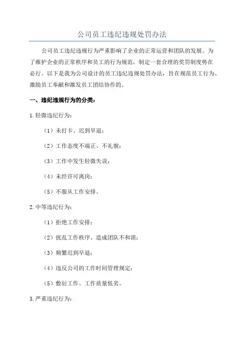 公司员工违纪违规处罚办法