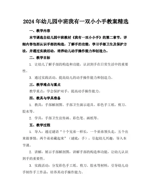 2024年幼儿园中班我有一双小小手教案精选