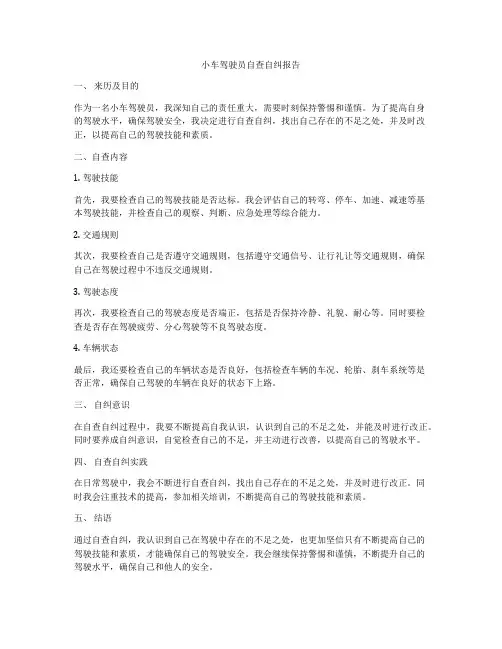 小车驾驶员自查自纠报告