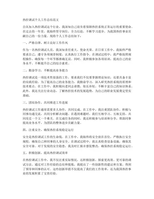 热控调试个人工作总结范文