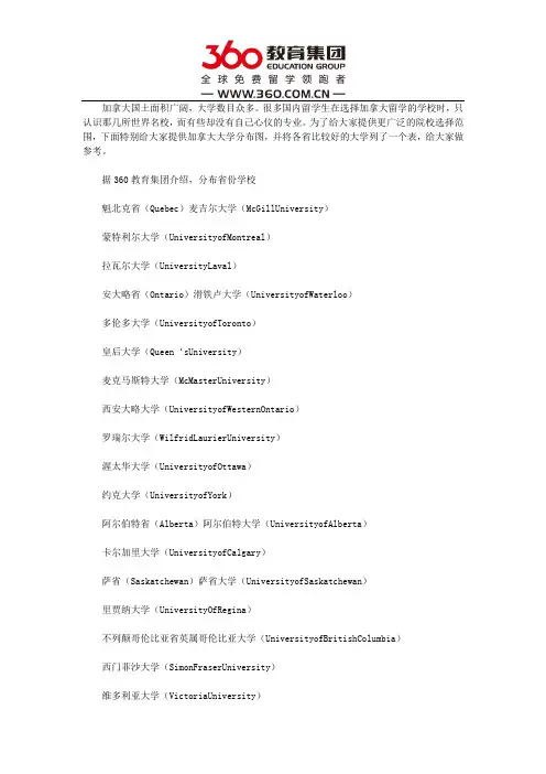 加拿大大学地图