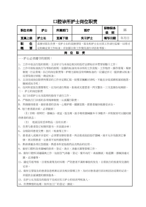 口腔诊所管理(口腔诊所护士)岗位职责