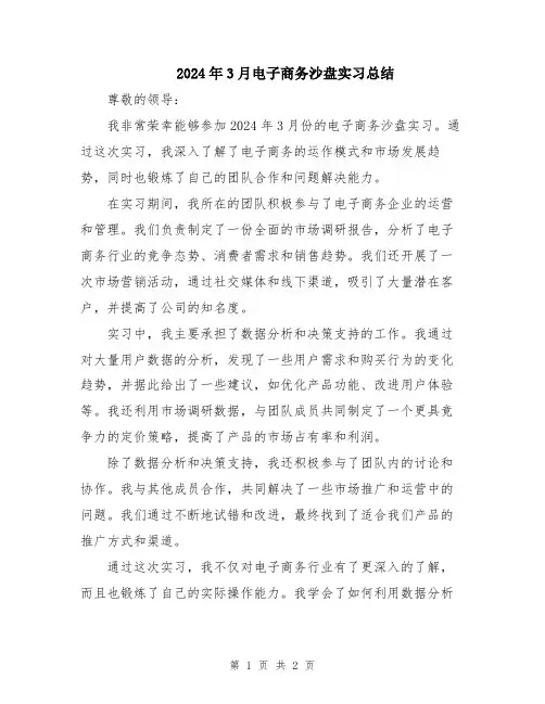 2024年3月电子商务沙盘实习总结