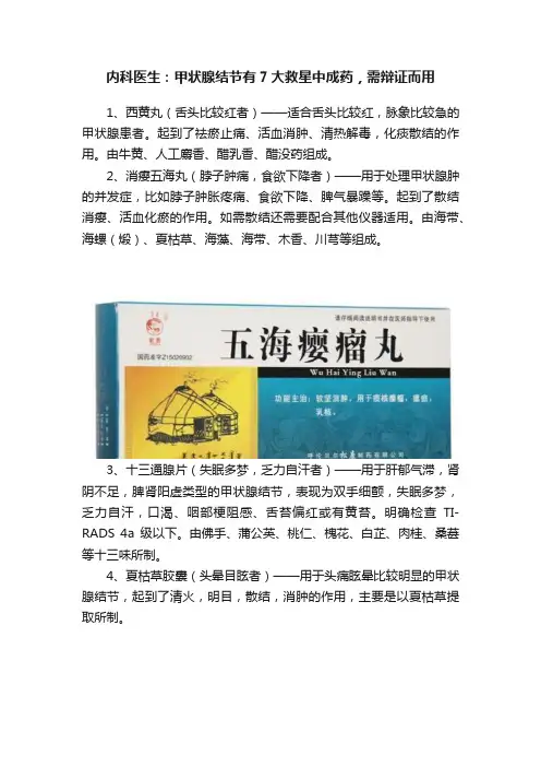 内科医生：甲状腺结节有7大救星中成药，需辩证而用