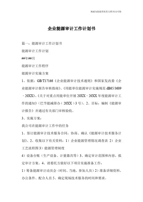 企业能源审计工作计划书