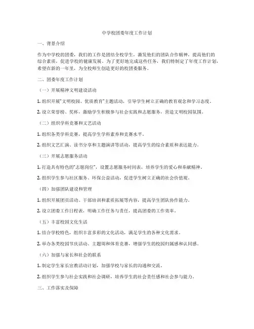中学校团委年度工作计划