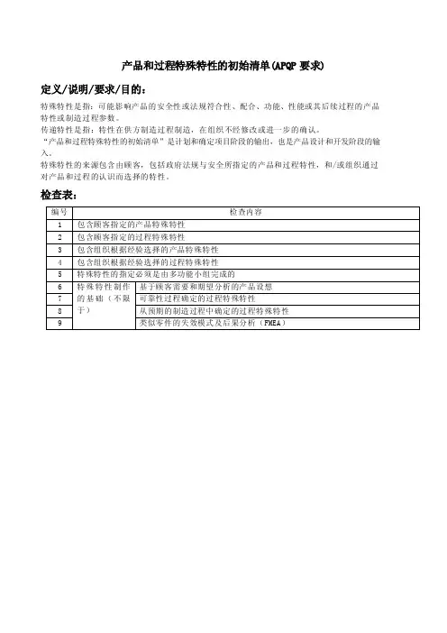 2016年度精品--产品和过程特殊特性的初始清单（APQP要求）