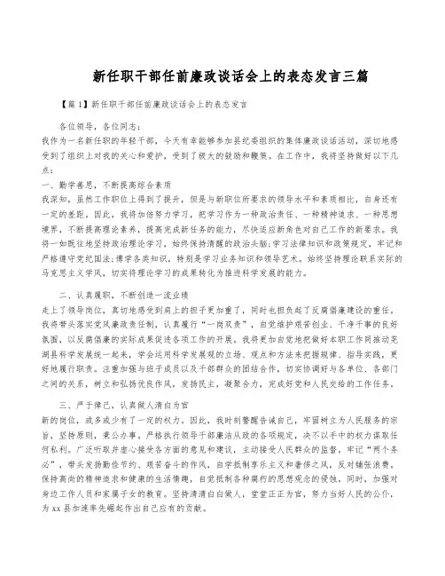 新任职干部任前廉政谈话会上的表态发言三篇