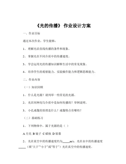 《光的传播》 作业设计方案