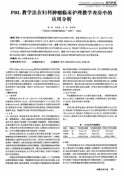 PBL教学法在妇科肿瘤临床护理教学查房中的应用分析