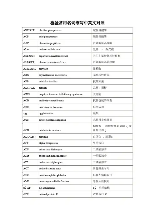 检验常用名词缩写中英文对照