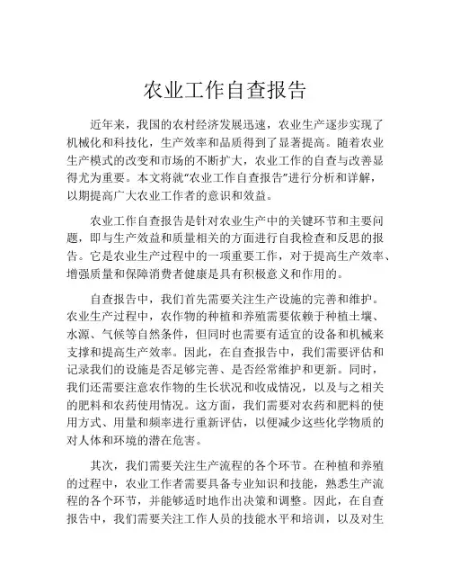 农业工作自查报告
