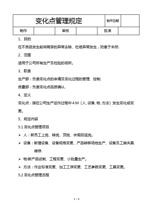 4M-变化点管理规定及表单
