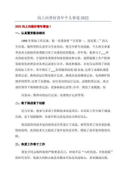 向上向善好青年个人事迹2022