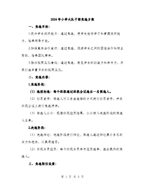 2024年小学大队干部竞选方案(二篇)