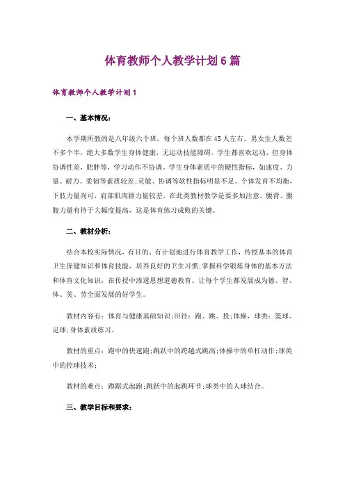 体育教师个人教学计划6篇