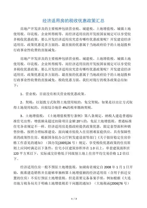 经济适用房的税收优惠政策汇总