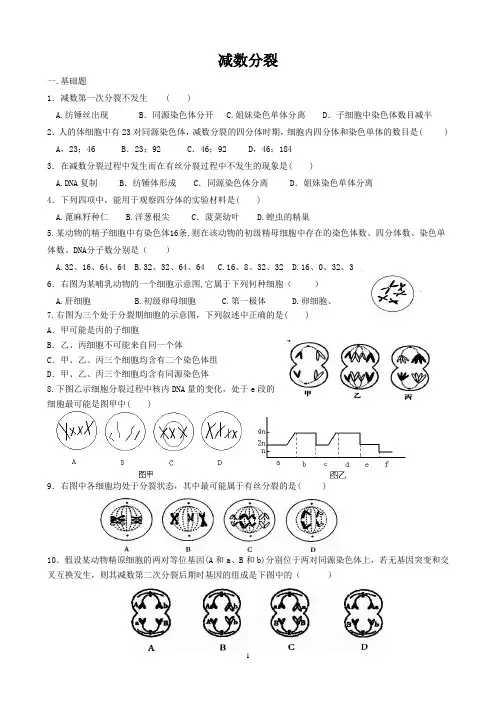 《减数分裂》一轮复习题附参考答案