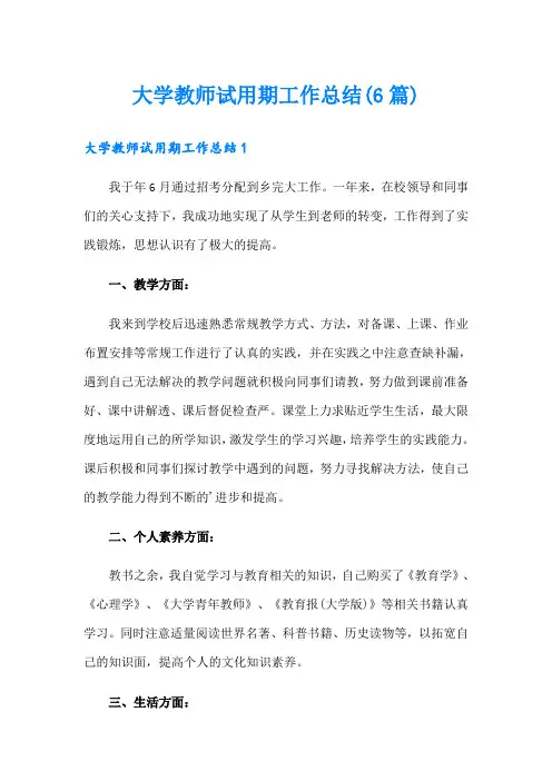 大学教师试用期工作总结(6篇)