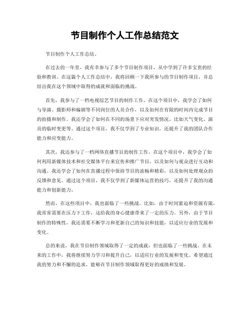 节目制作个人工作总结范文