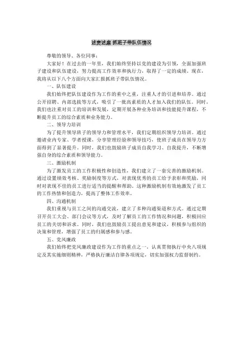述责述廉 抓班子带队伍情况