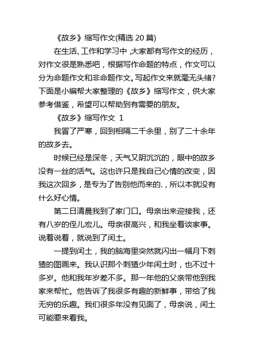 《故乡》缩写作文(精选20篇)